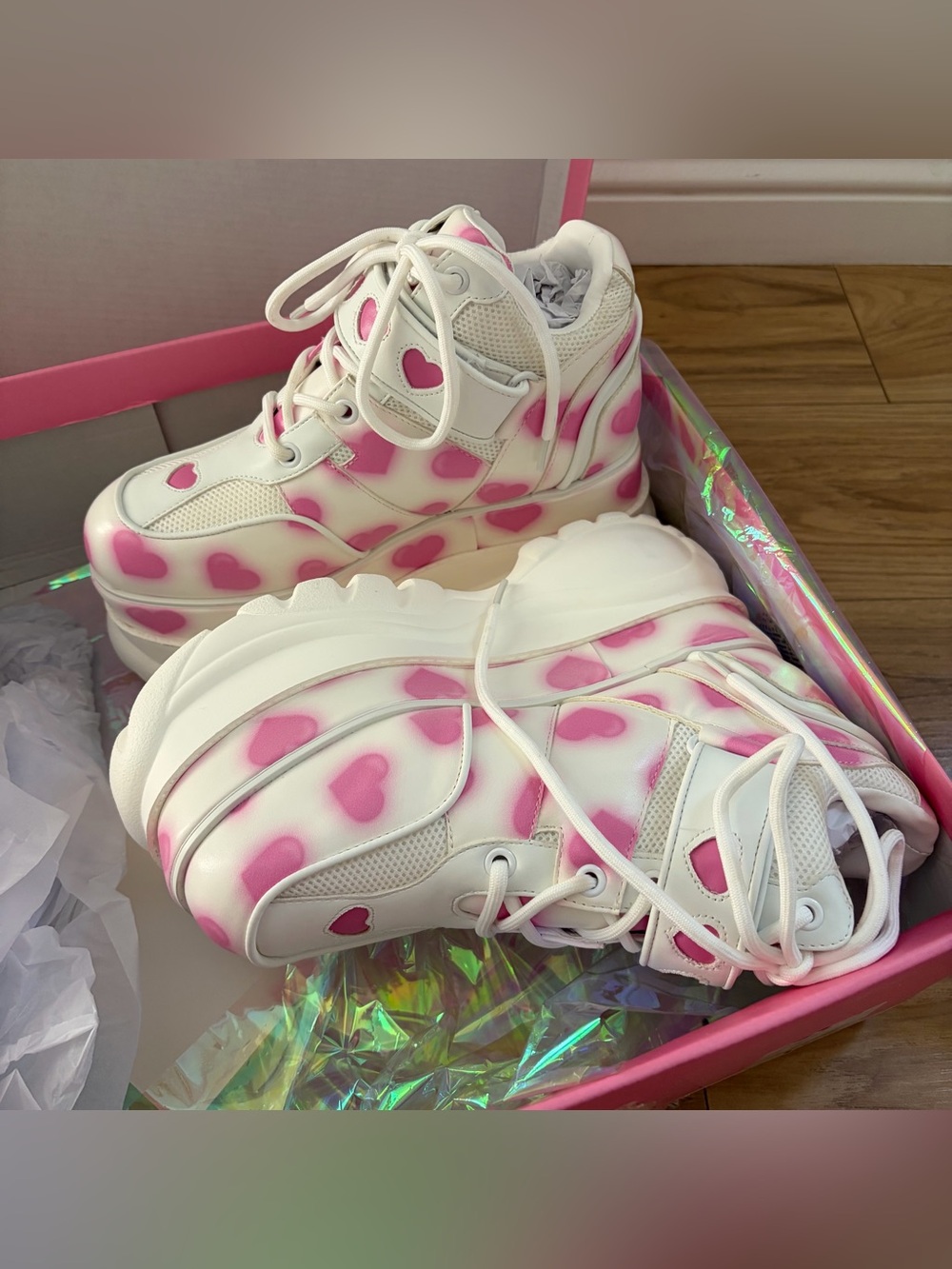 Dolls Kill Sugar Thrillz - FAIRYWALKER PLATFORM SNEAKERS - WHITE/PINK